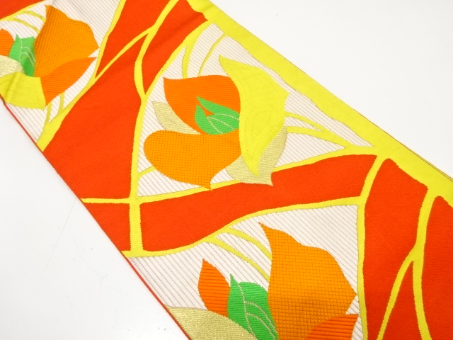 花模様織り出し　名古屋帯